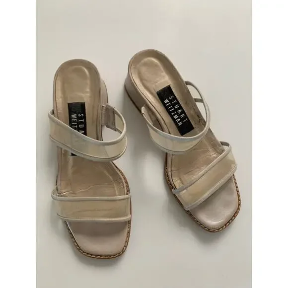 COPY - Stuart Weitzman Cream Mesh Strappy Block Heels SZ 5 - Picture 2 of 11